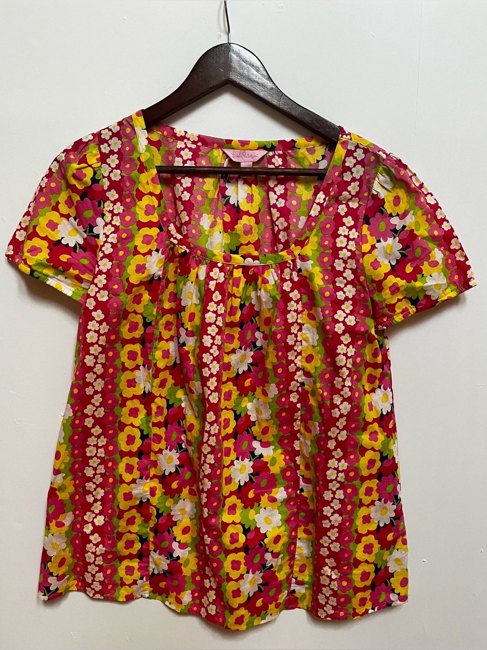 Lilly Pulitzer Retro Multi Colored Vertical Stripe Floral Scoop Neck Blouse